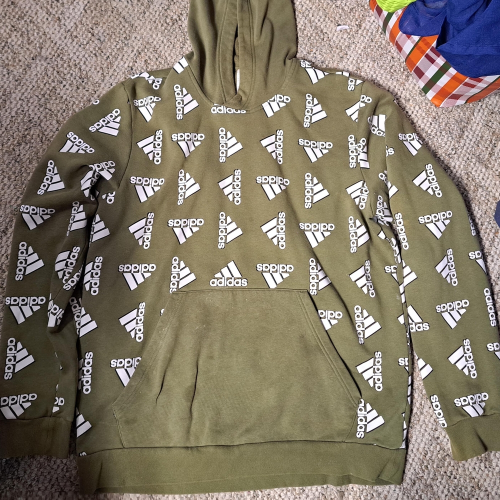Adidas Green Sweater with White Logo Pattern